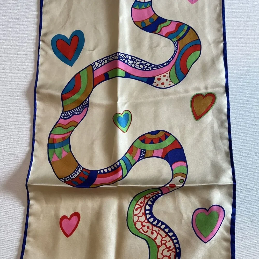 Vintage Niki de Saint Phalle Serpent & Hearts Pure Silk Scarf Made Italy Signed